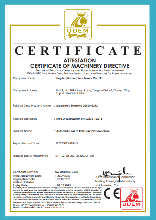 Certyfikaty CE dla automatycznej rolki do toczenia prasy termicznej